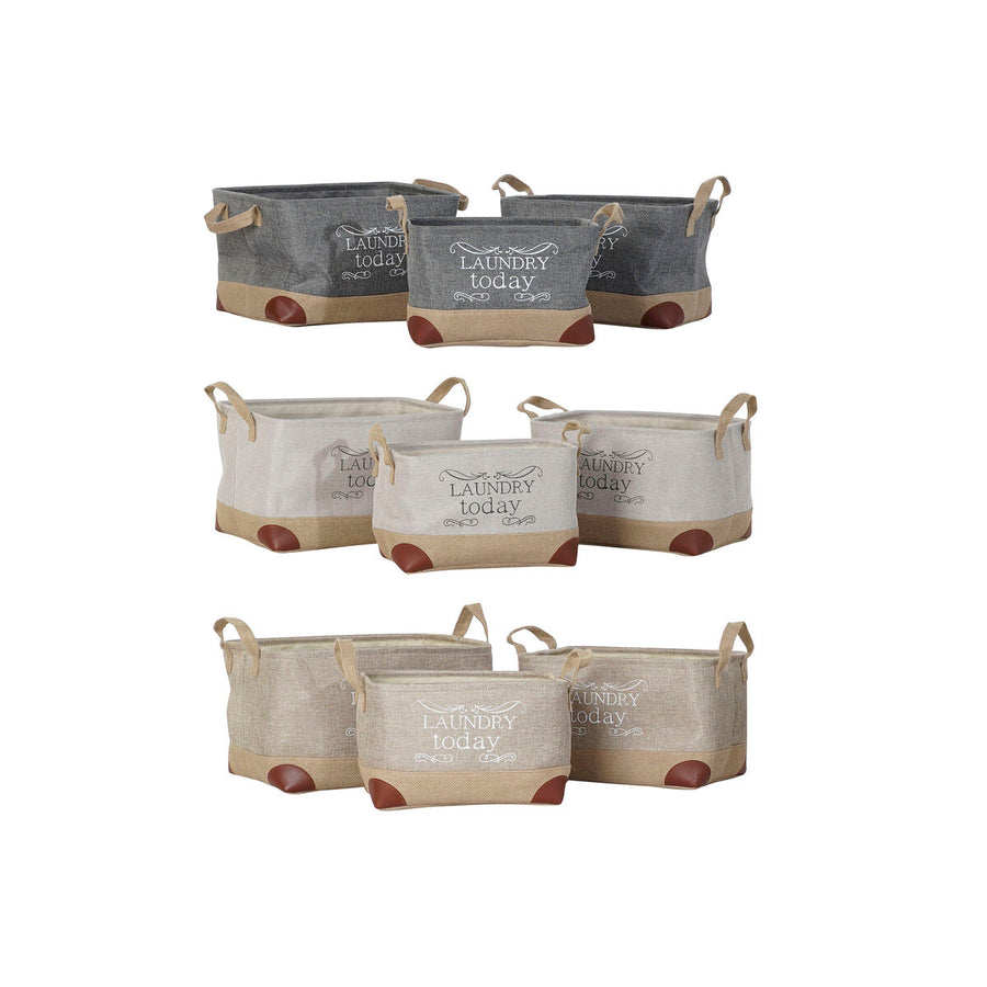 Juego de tres cestas de tela DKD Home Decor de tres tamaños con asas y esquinas reforzadas