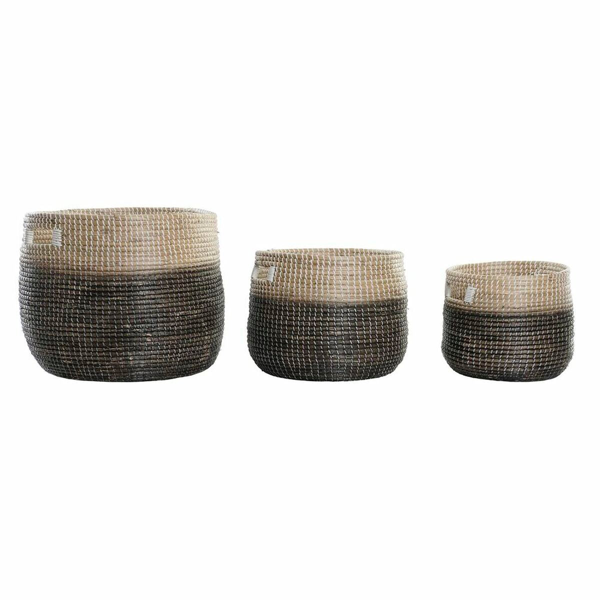 Juego de tres cestas de hierba marina trenzada en gris y natural de DKD Home Decor