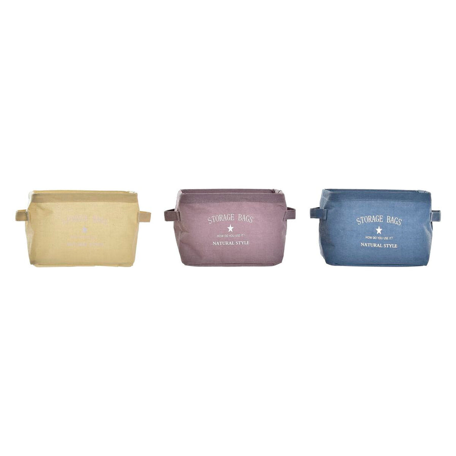 Tres cestas de tela pequeñas DKD Home Decor en amarillo, malva y azul con asas laterales